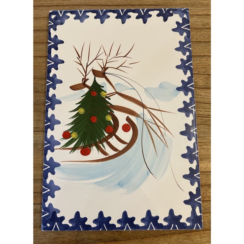 Italian Zanolli Handpainted Ceramic‎ Christmas Trivets Set Of 2 Large 12” - Picture 3 of 16